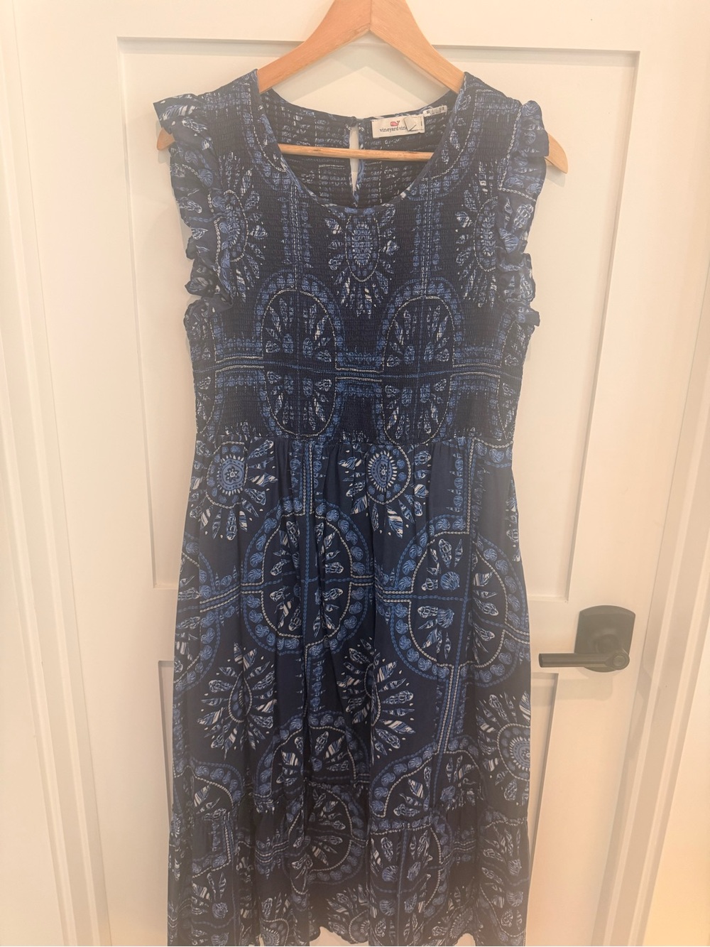 Vineyard Vines Navy and Light Blue Printed Midi Dress